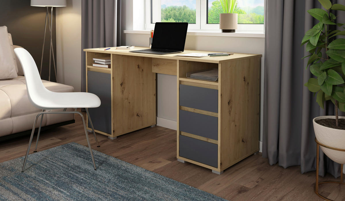 Schreibtisch LOBO Eiche Nachbildung anthrazit B/H/T: ca. 138x75x55 cm LOBO - Eiche/anthrazit (138,00/75,00/55,00cm) - byLIVING