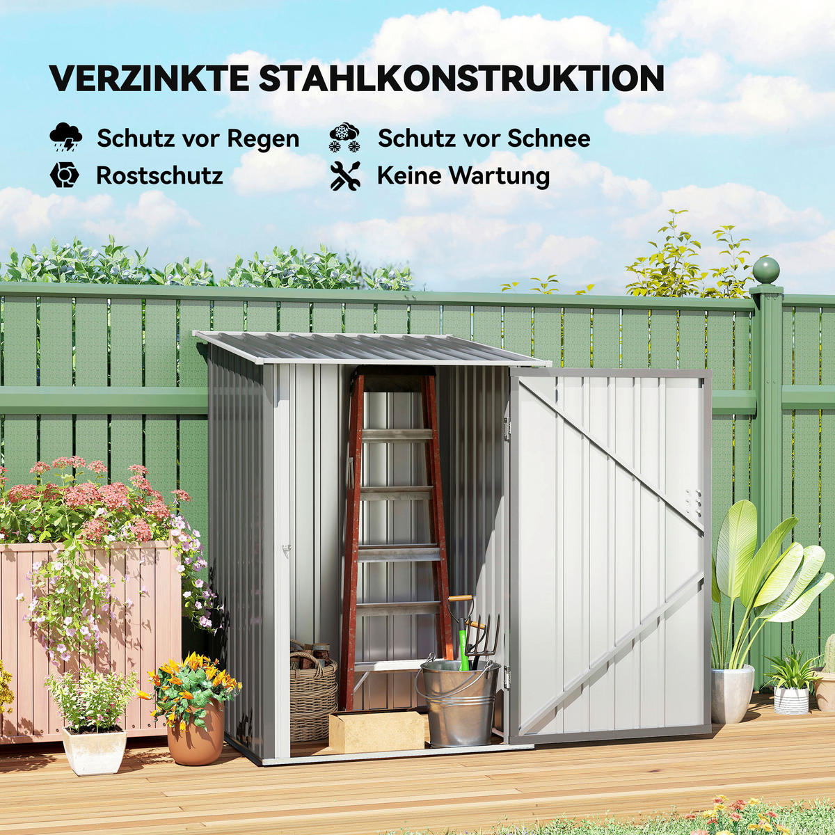 Outsunny Gerätehaus grau B/H/L: ca. 103x160x100 cm Gerätehaus - grau (100,00/103,00/160,00cm) - Outsunny