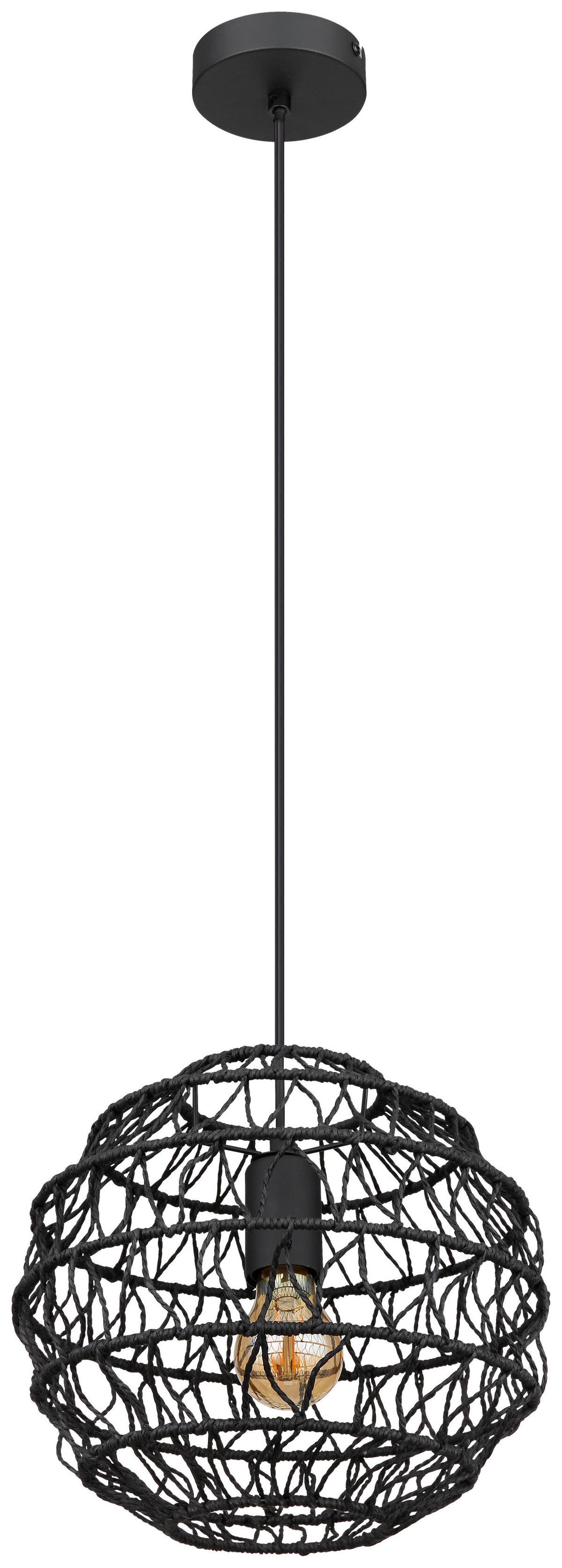 GLOBO Pendelleuchte schwarz mattschwarz Papier Metall H/D: ca. 120x29 cm E27 1 Brennstellen SENNI - schwarz/mattschwarz (29,00/120,00cm) - GLOBO