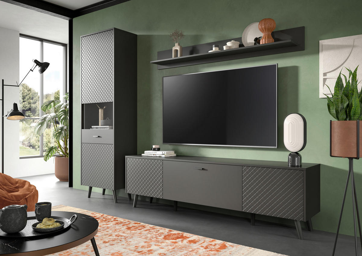 Lowboard LINEA grau schwarz B/H/T: ca. 185x55x40 cm LINEA - schwarz/grau (185,00/55,00/40,00cm) - xonox.home