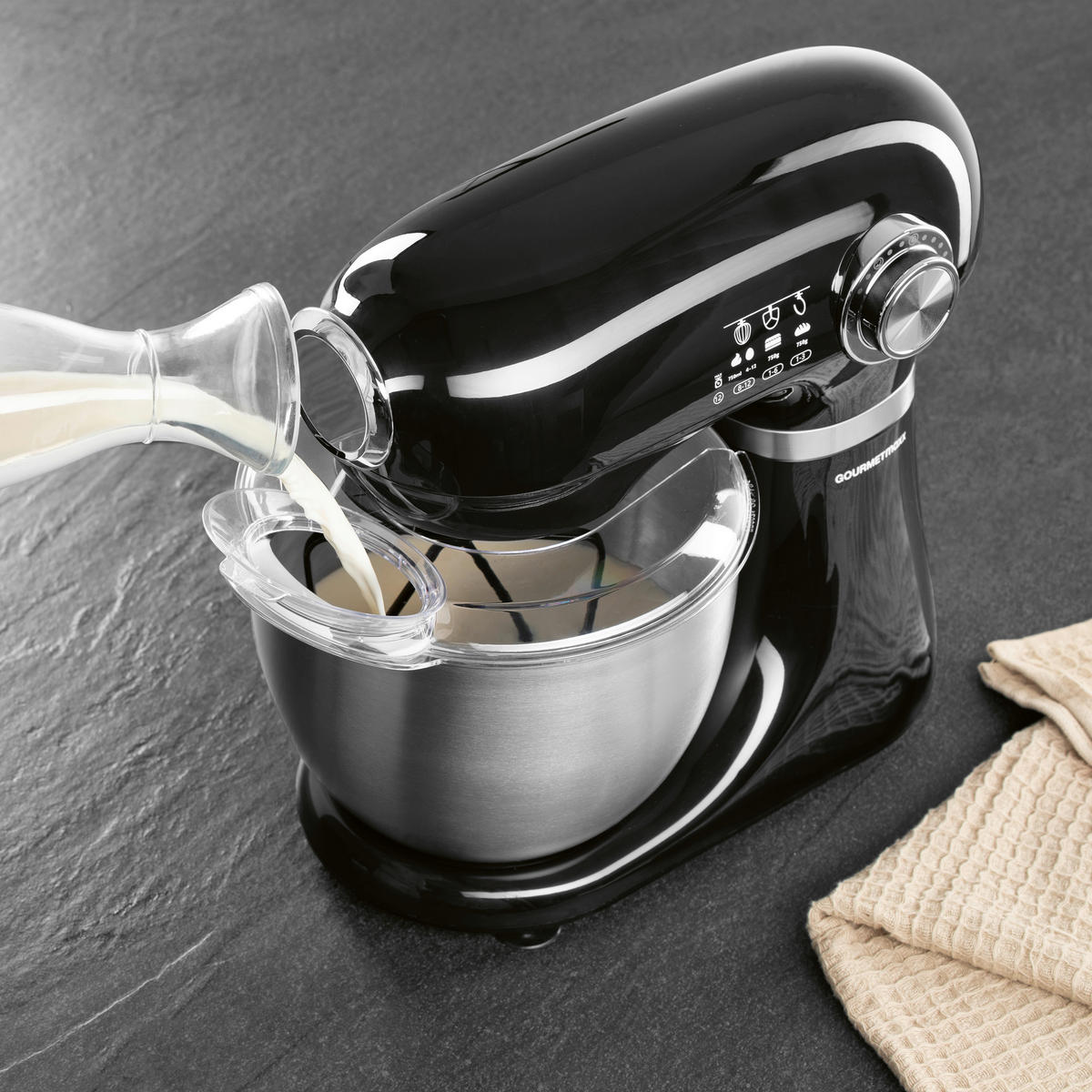 GOURMETmaxx Küchenmaschine schwarz Edelstahl B/H/L: ca. 26x38x41 cm Küchenmaschine - schwarz (41,00/26,00/38,00cm) - GOURMETmaxx
