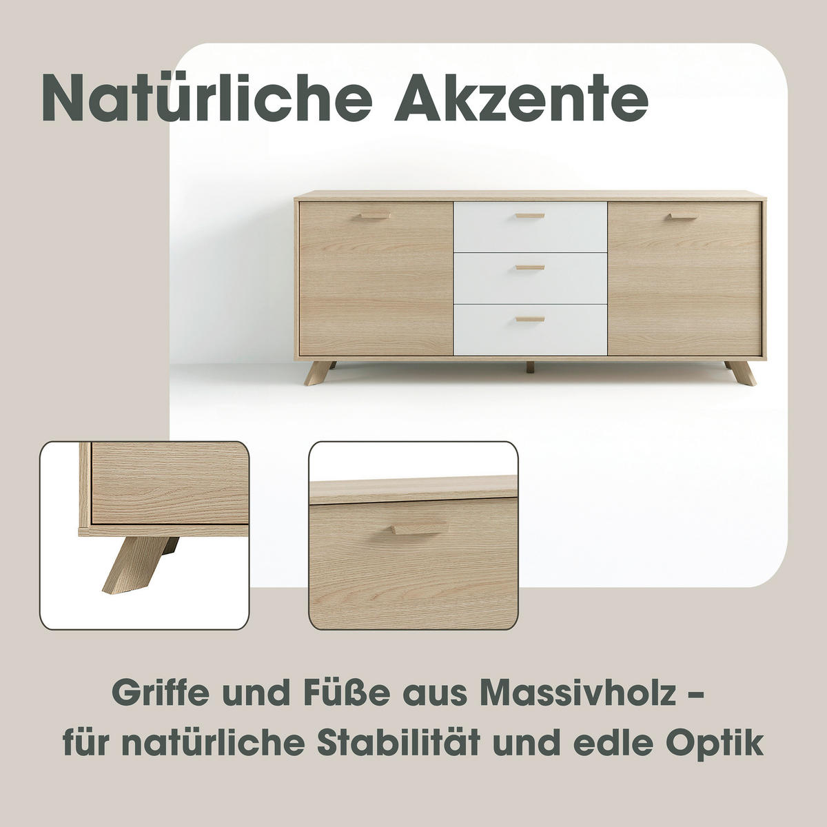 Sideboard BASTIAN Eiche weiß B/H/T: ca. 180x72,5x36,5 cm BASTIAN - Eiche/weiß (180,00/72,50/36,50cm) - byLIVING