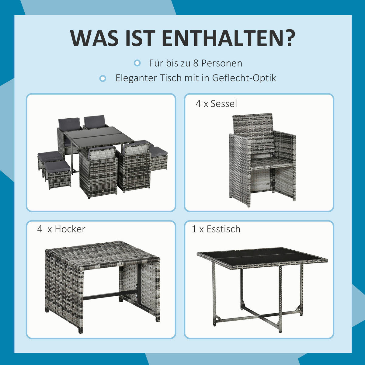 Outsunny Sitzgruppe dunkelgrau Edelstahl B/H/L: ca. 109x109x72 cm Gartenmöbel-Set - dunkelgrau (72,00/109,00/109,00cm) - Outsunny