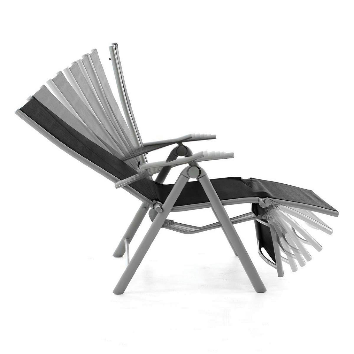 VCM Sonnenliege schwarz Textilene B/H/T: ca. 59x113x74 cm Sonnenliege - hellgrau/schwarz (59,00/113,00/74,00cm) - VCM