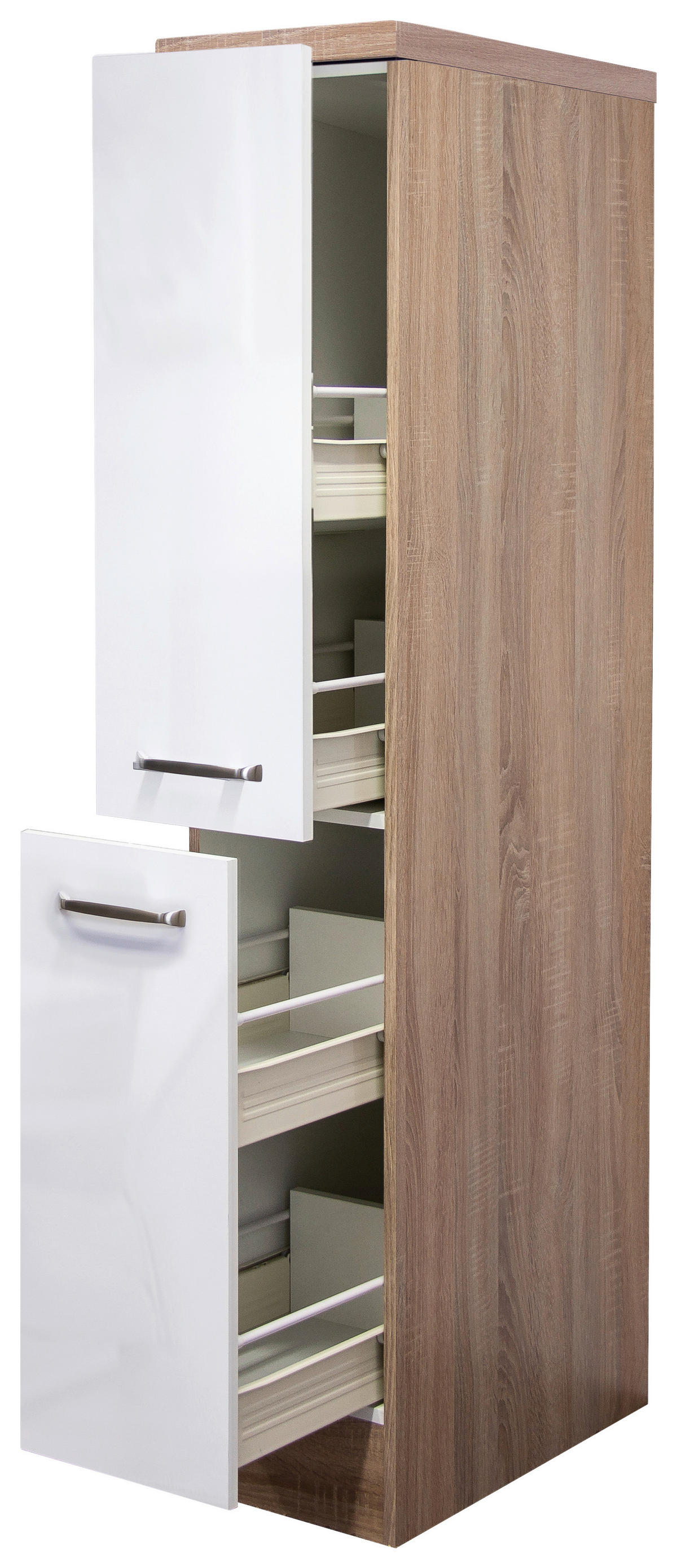 Apothekerschrank Valero weiß Hochglanz B/H/T: ca. 30x162x60 cm Valero - Eiche/weiß (30,00/162,00/60,00cm) - Flex-Well