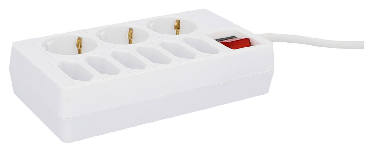 Tischsteckdose weiß ca. 250 V Tischsteckdose_3+6fach m.Schalter - weiß