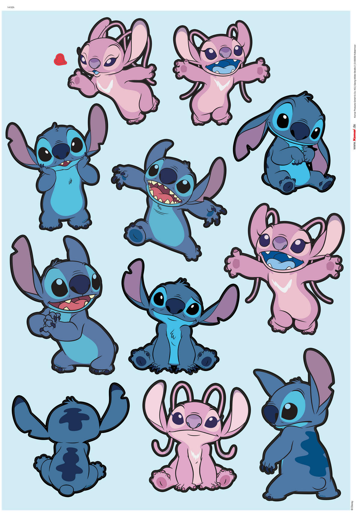 Komar Wandtattoo Stitch and Angel Happy  Stitch and Angel Happy B/L: ca. 50x70 cm Stitch and Angel Happy - (50,00/70,00cm) - Komar