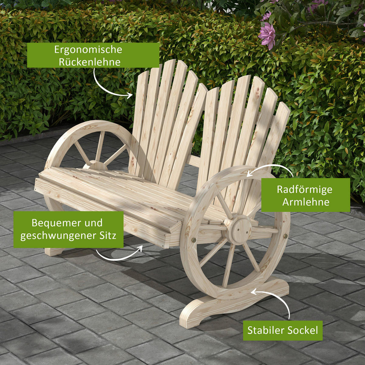Outsunny Gartenbank natur Polypropylen B/H/L: ca. 66x108x95 cm Gartenbank - natur (95,00/66,00/108,00cm) - Outsunny