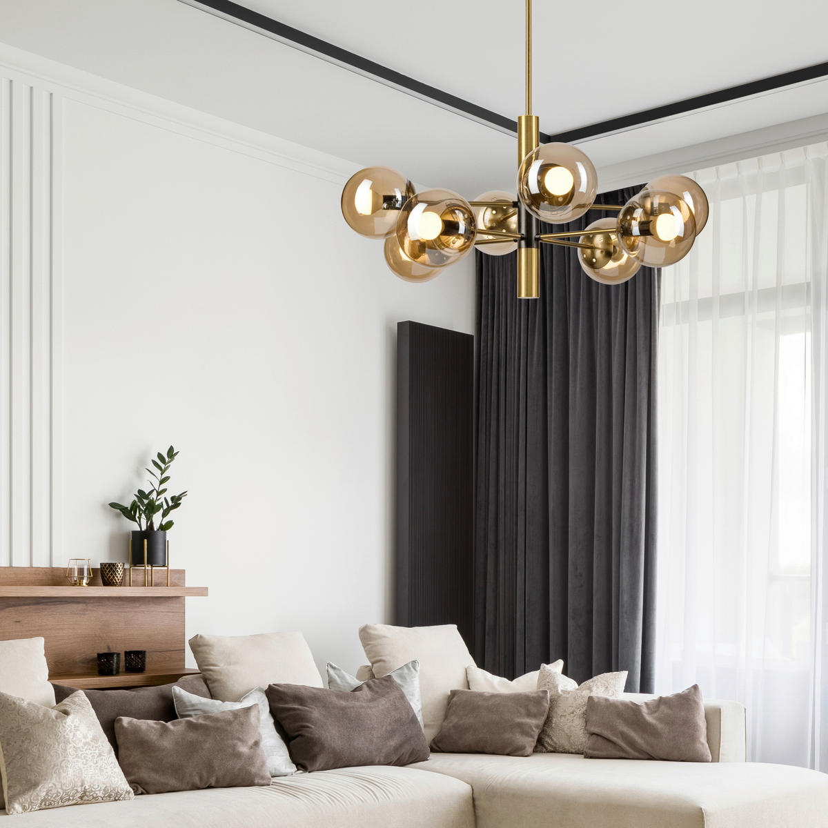 Lamkur Pendelleuchte Pendelleuchte_8flg. - gold/schwarz (68,00/76,00cm) - Lamkur