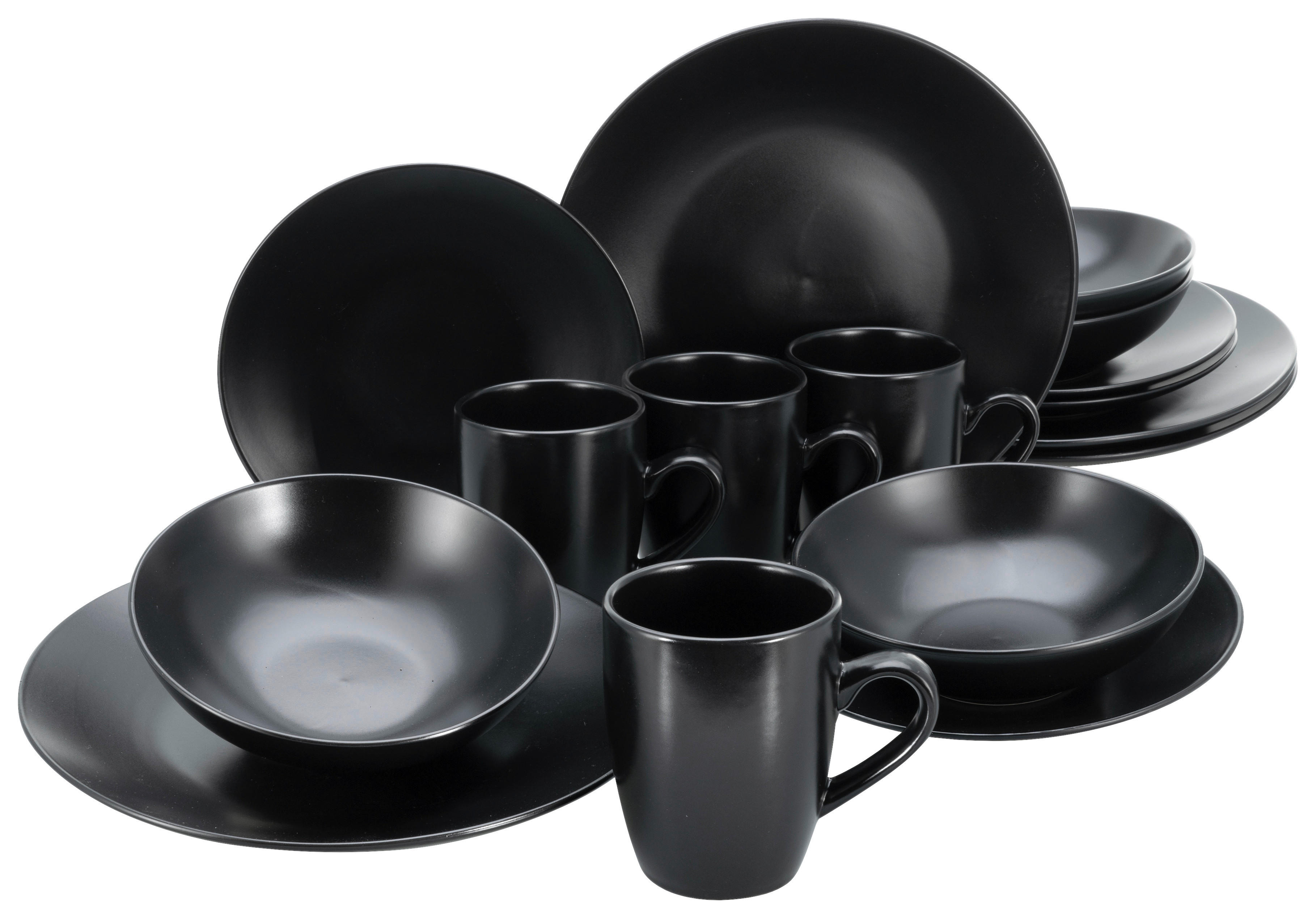 CreaTable Kombiservice Black Matt schwarz Steinzeug 16 tlg. Black Matt - schwarz - CreaTable