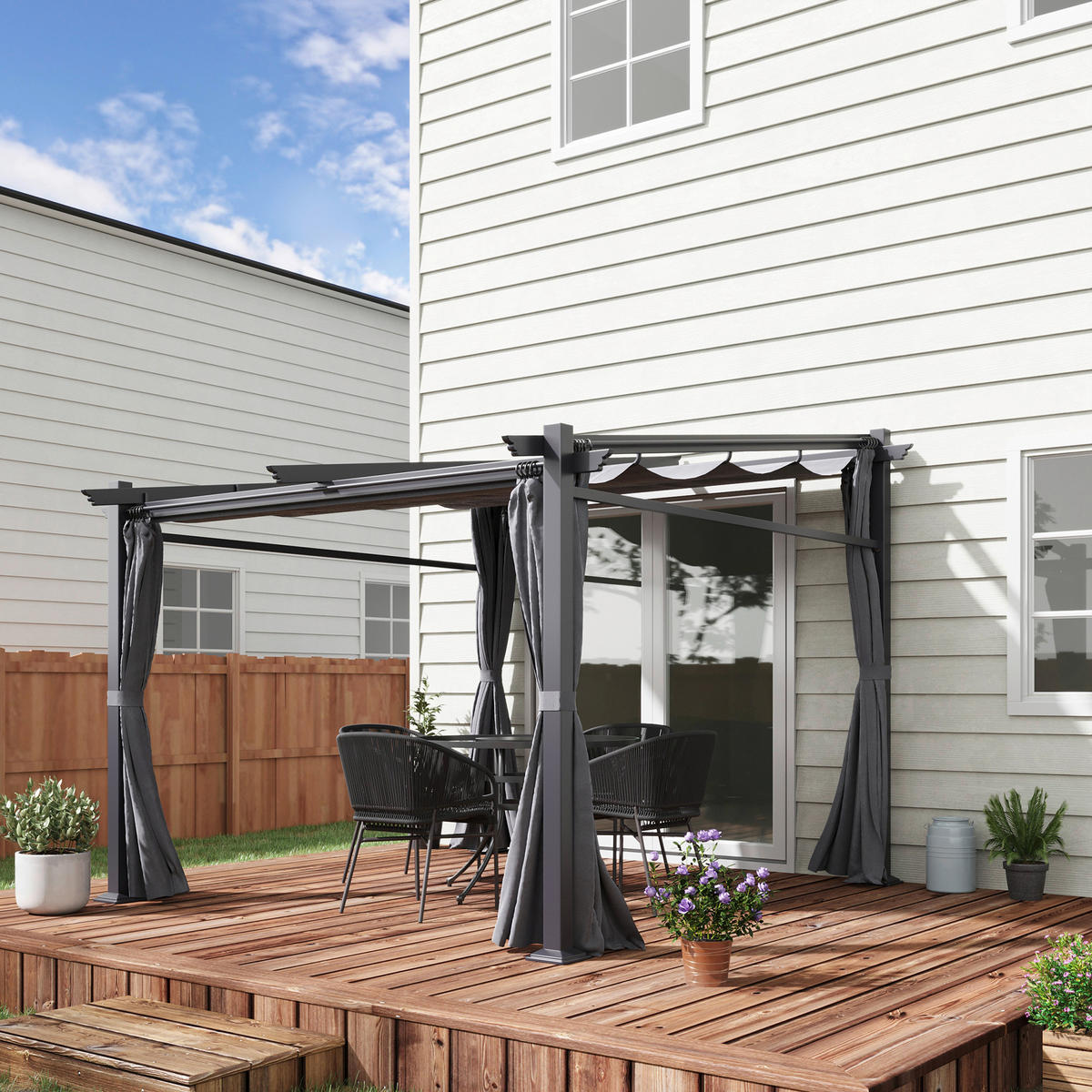 Outsunny Pergola mit Sonnendach grau Polyester B/H/L: ca. 295x230x297 cm Pergola_mit_Sonnendach - grau (297,00/295,00/230,00cm) - Outsunny