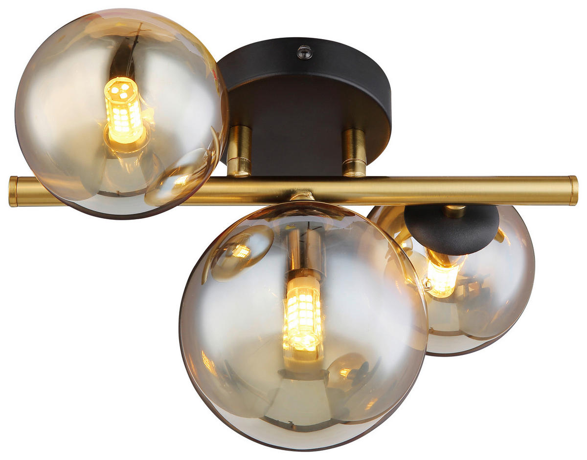 GLOBO Wandleuchte 56135-3W messing amber Glas Metall B/H/L: ca. 21x19x28 cm G9 3 Brennstellen HA - messing/amber (28,00/21,00/19,00cm) - GLOBO