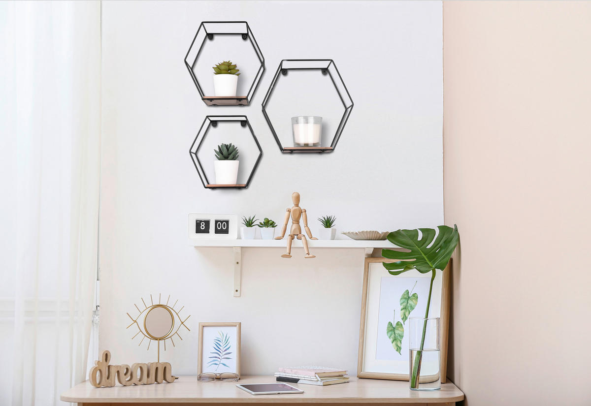 Wandregal CHIARA, 3-teilig schwarz B/H/T: ca. 22x22x11 cm CHIARA, 3-teilig - schwarz (22,00/22,00/11,00cm) - Mirrors&More