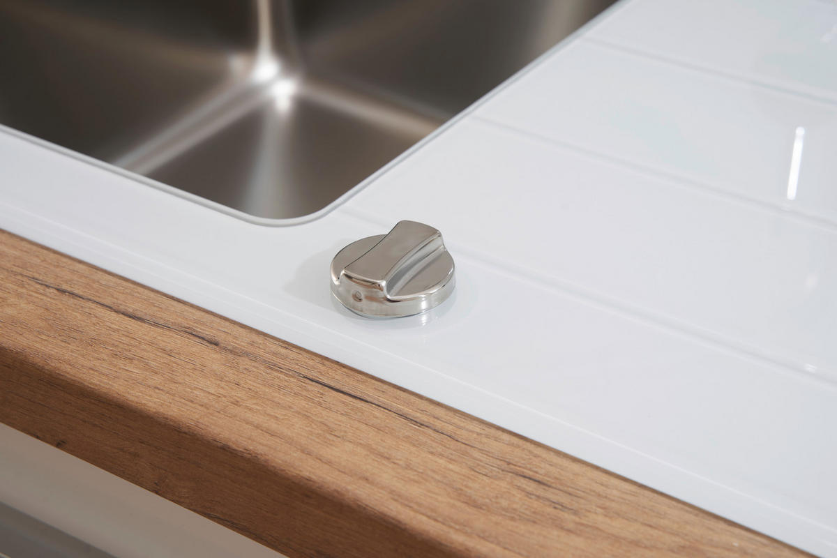 Respekta Einbauspüle New York 86 x 50 W weiß Glas Edelstahl B/H/T: ca. 86x21x50 cm New York 86 x 50 W - weiß (86,00/21,00/50,00cm) - Respekta