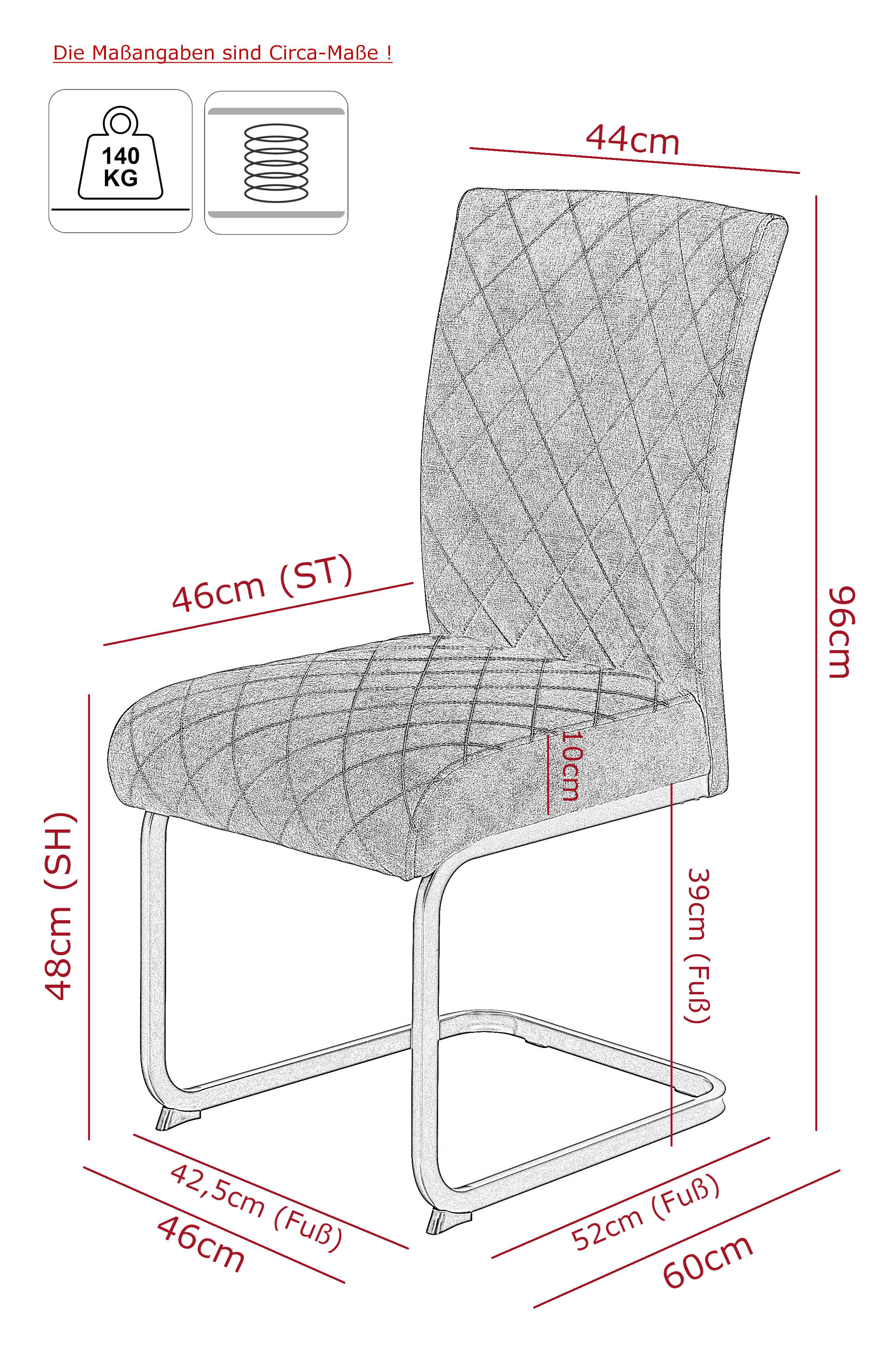 Schwingstuhl Rachel I, 2er-Set anthrazit Microfaser B/H/T: ca. 46x96x60 cm Rachel I, 2er-Set - anthrazit (46,00/96,00/60,00cm) - Hela
