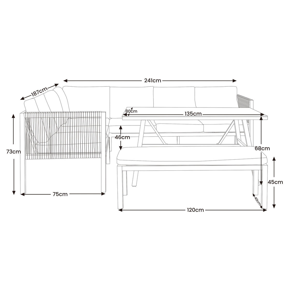 Loungeset grau Aluminium Corner_Sofaset_5tlg. - natur/dunkelgrau