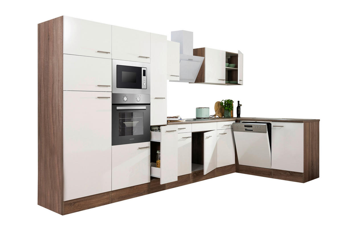 Respekta Winkelküche KBL370EYWMISGKE weiß B/H/T: ca. 370x205x172 cm KBL370EYWMISGKE - Eiche/weiß (370,00/205,00/172,00cm) - Respekta