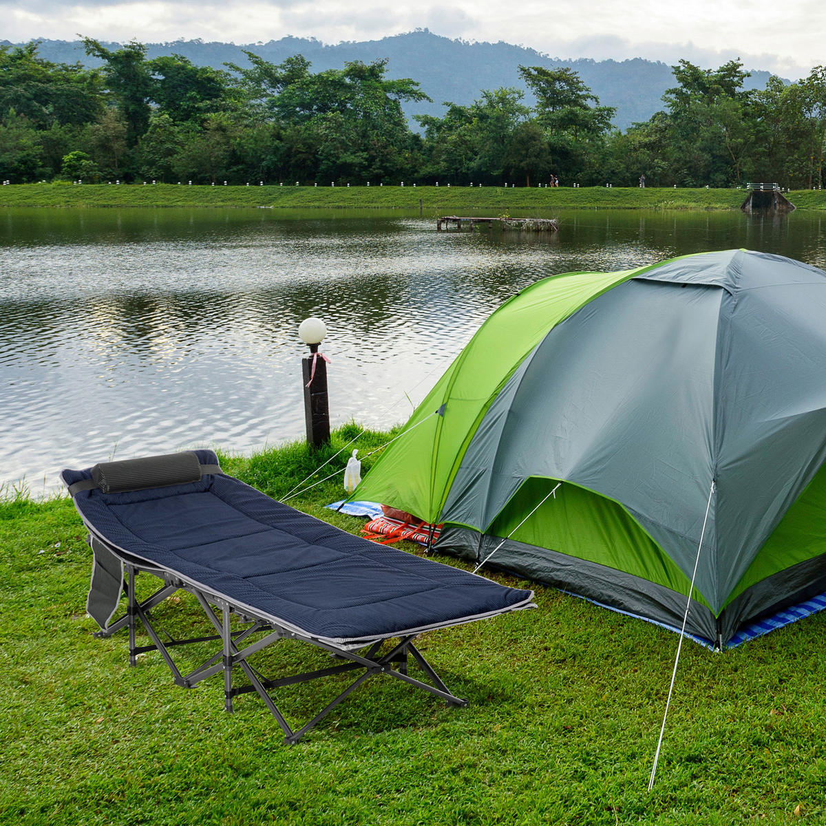 Outsunny Campingbett B/H/L: ca. 64,5x53x188 cm Campingbett - dunkelblau/grau (188,00/64,50/53,00cm) - Outsunny