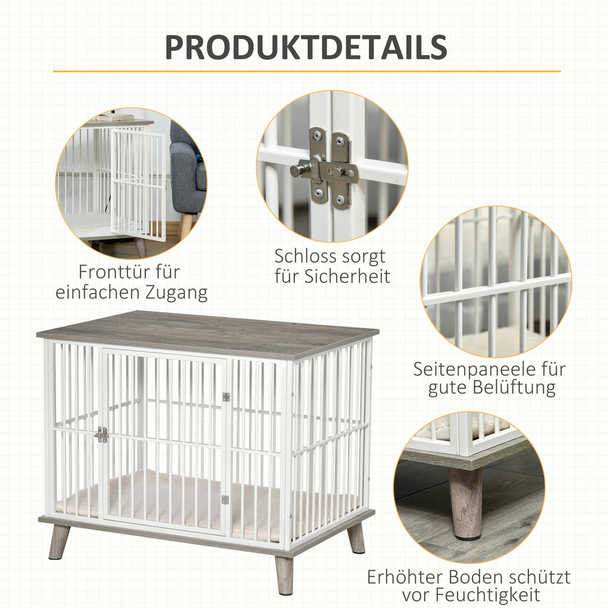 PawHut Hundekäfig grau Stahl B/H/L: ca. 60x70x86 cm Hundekäfig - weiß/grau (86,00/60,00/70,00cm) - PawHut
