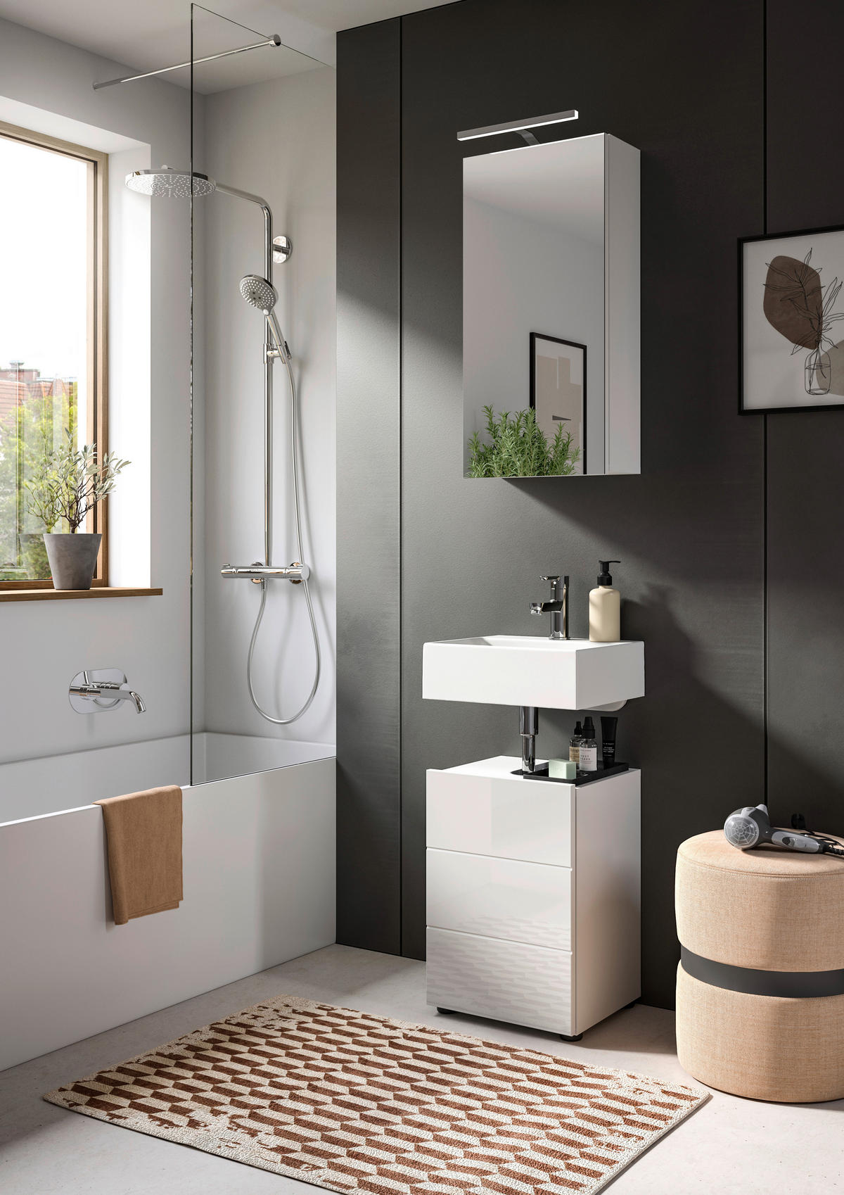 Badezimmer-Set VIRA weiß weiß Hochglanz B/H/T: ca. 38x190x34 cm VIRA - weiß (38,00/190,00/34,00cm) - xonox.home