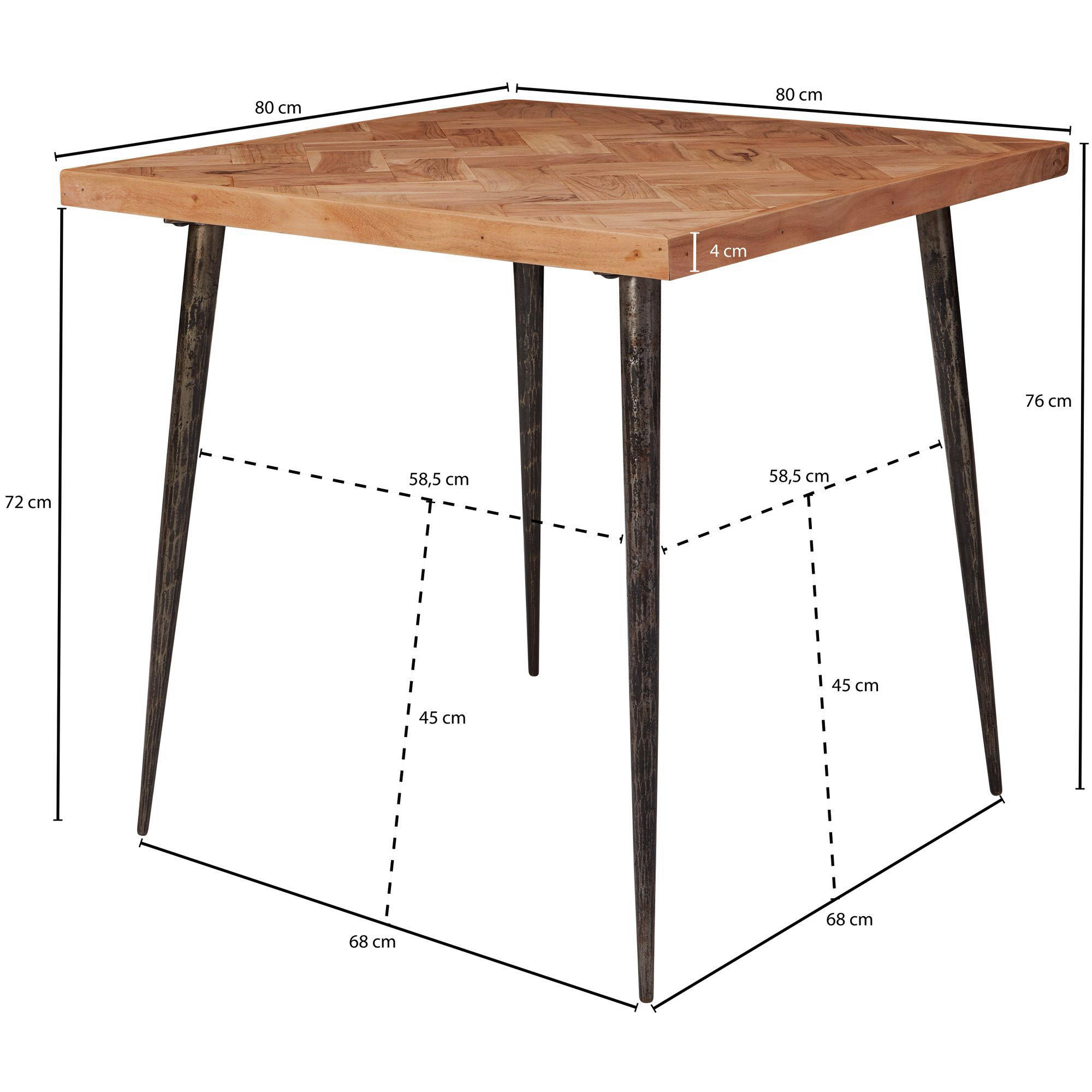 Esstisch natur schwarz pulverbeschichtet B/H/T: ca. 80x72x80 cm Esszimmertisch - natur/schwarz (80,00/72,00/80,00cm) - Wohnling
