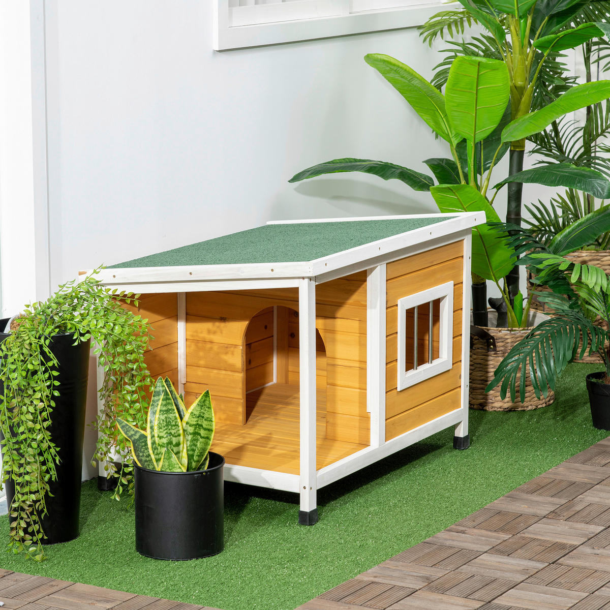 PawHut Hundehütte orange Holz B/H/L: ca. 62x60x85,5 cm Hundehütte - orange (85,50/62,00/60,00cm) - PawHut