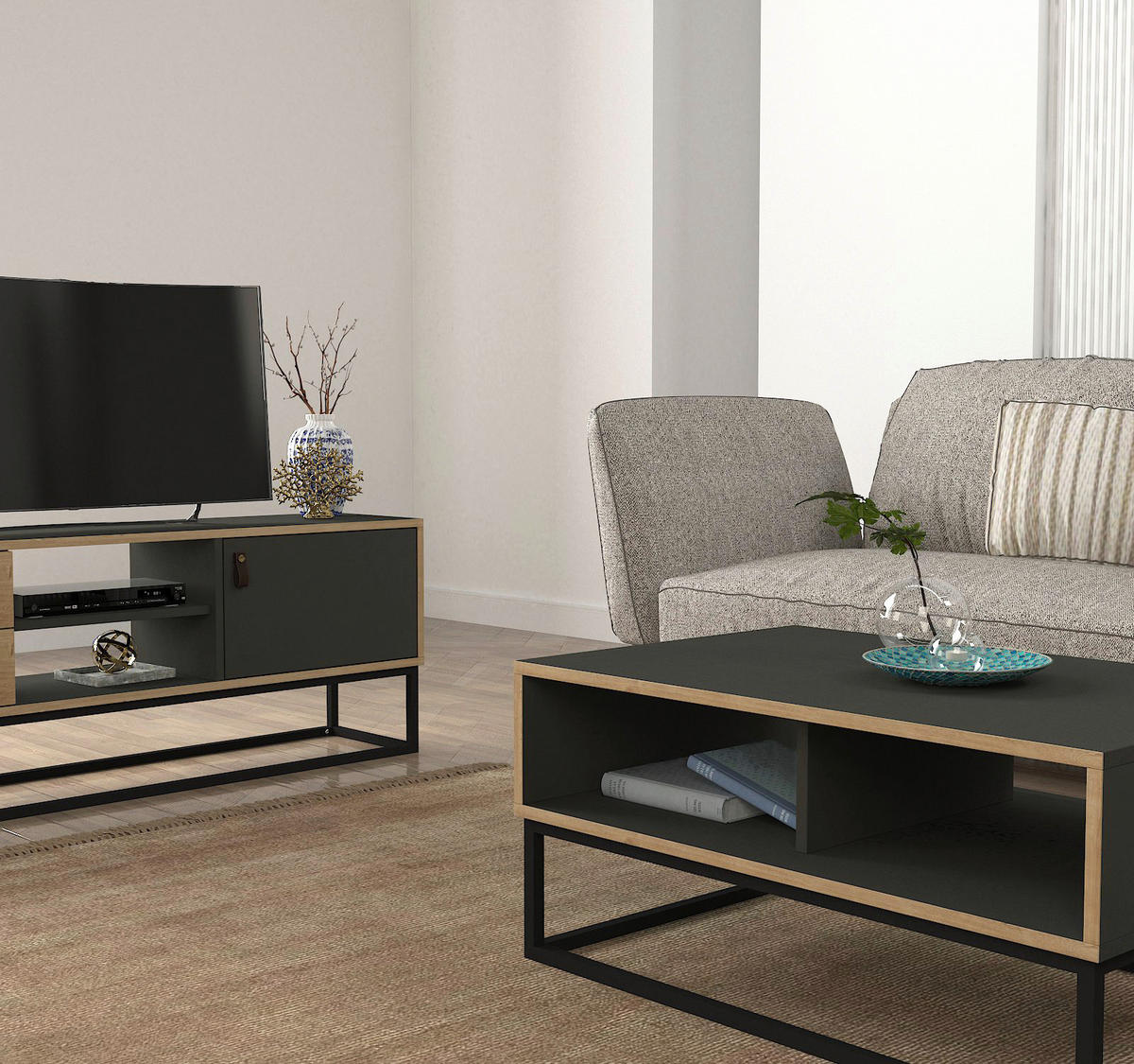 Couchtisch Dolores anthrazit Saphir B/H/T: ca. 90x41,6x60 cm Dolores - Saphir/anthrazit (90,00/41,60/60,00cm) - moebel17