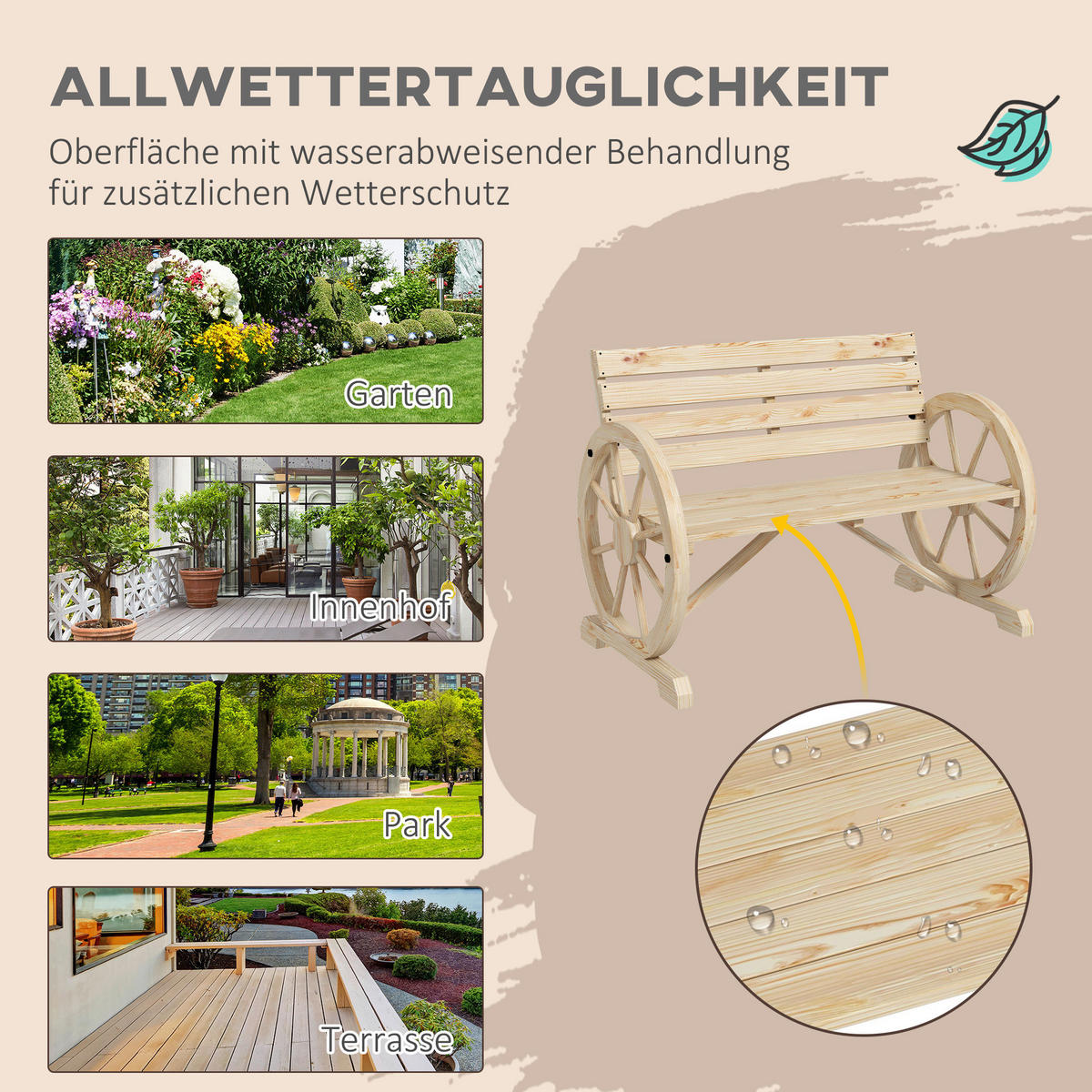 Outsunny Gartenbank natur Holz B/H/L: ca. 56x105,5x79 cm Gartenbank - natur (79,00/56,00/105,50cm) - Outsunny