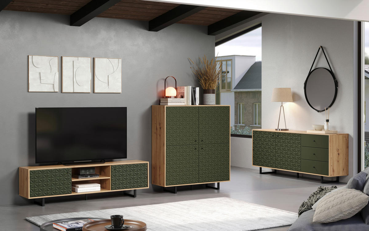 Sideboard Sentra Eiche Artisan Nachbildung grün dunkel B/H/T: ca. 183x75x40 cm Sentra - Eiche/grün (183,00/75,00/40,00cm) - Trendteam
