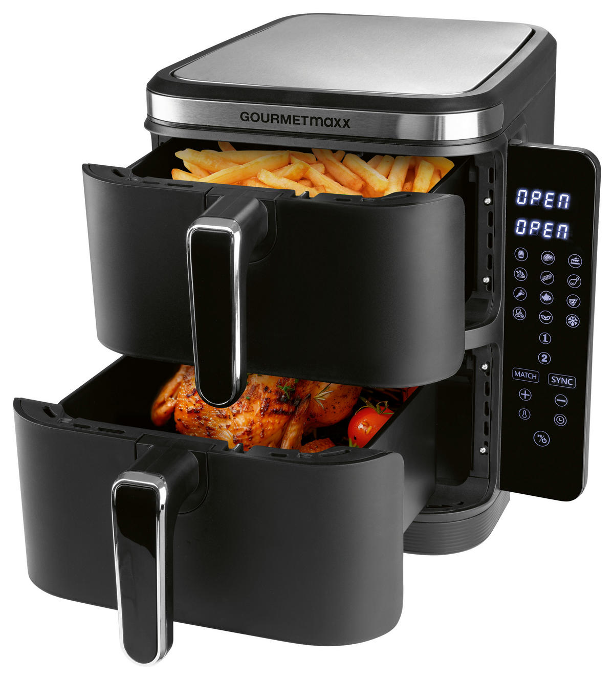 GOURMETmaxx Heißluftfritteuse 15305 schwarz Kunststoff B/H/L: ca. 32x49x39 cm ca. 11 l Doppel-Heißluftfritteuse 15305 - schwarz (39,00/32,00/49,00cm) - GOURMETmaxx