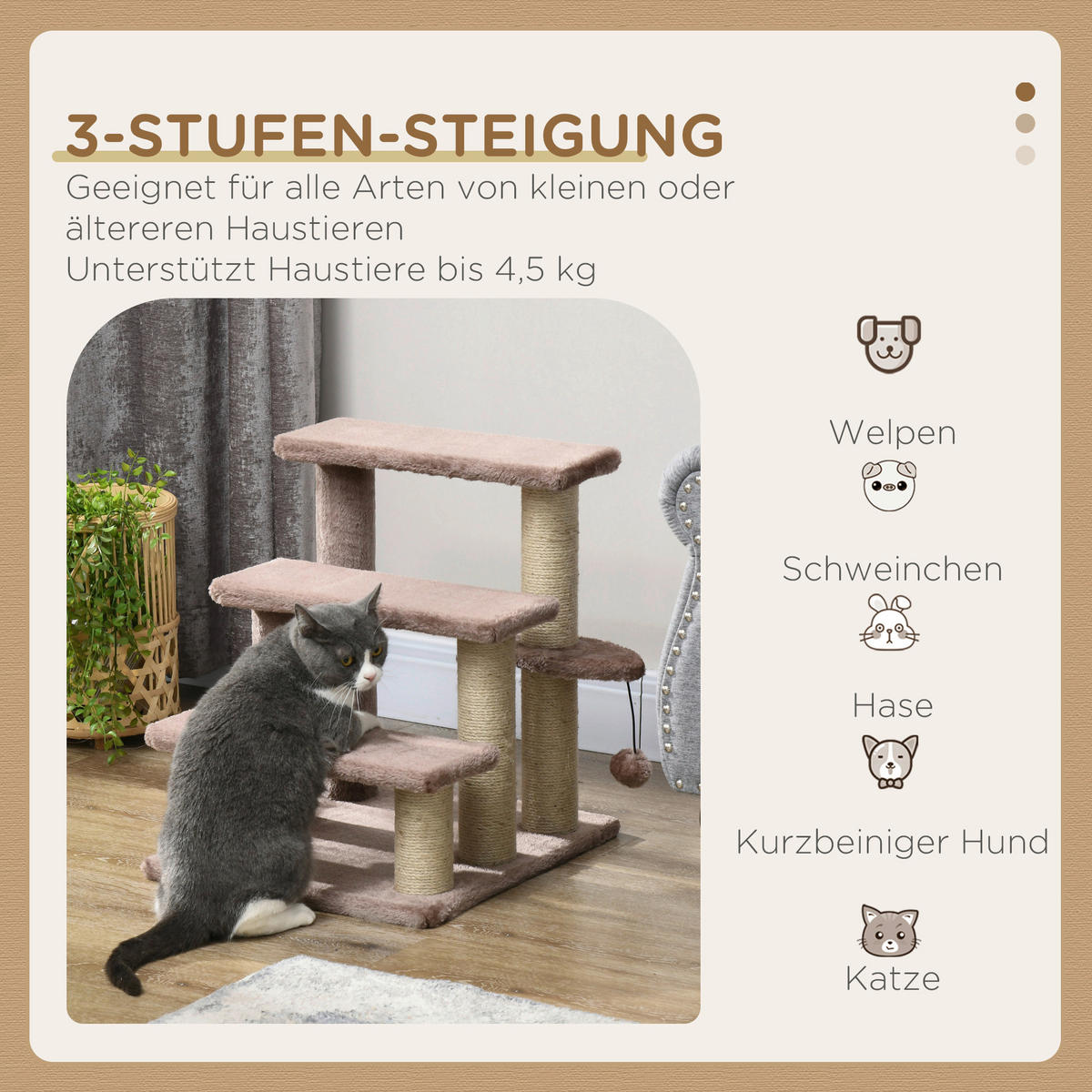 PawHut Katzentreppe braun Spanplatte B/H/L: ca. 40x48x45 cm Katzentreppe - braun (45,00/40,00/48,00cm) - PawHut