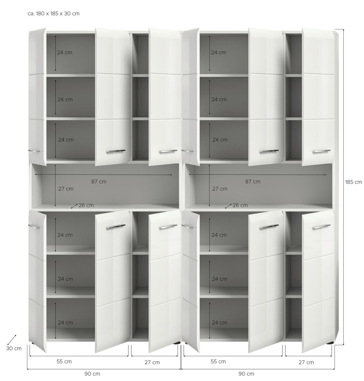 Badezimmer-Set Ice weiß weiß Hochglanz B/H/T: ca. 180x185x30 cm Ice - weiß (180,00/185,00/30,00cm) - xonox.home