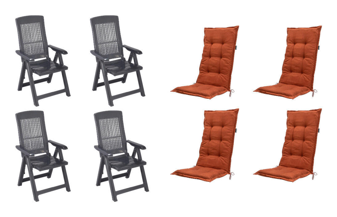 PROGARDEN,MADISON Klappsessel Set + Auflagen Tampa terra Kunststoff B/H/L: ca. 61x109x60 cm Tampa - terra/anthrazit (60,00/61,00/109,00cm) - PROGARDEN,MADISON