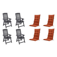 PROGARDEN,MADISON Klappsessel Set + Auflagen Tampa terra Kunststoff B/H/L: ca. 61x109x60 cm Tampa - terra/anthrazit (60,00/61,00/109,00cm) - PROGARDEN,MADISON