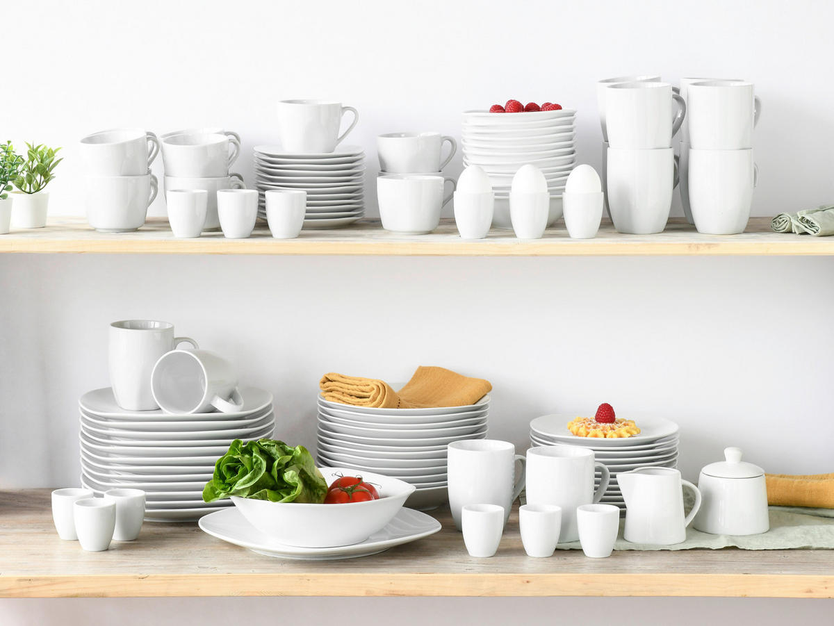 CreaTable Kombiservice Square weiß Porzellan 62 tlg. Square - weiß - CreaTable