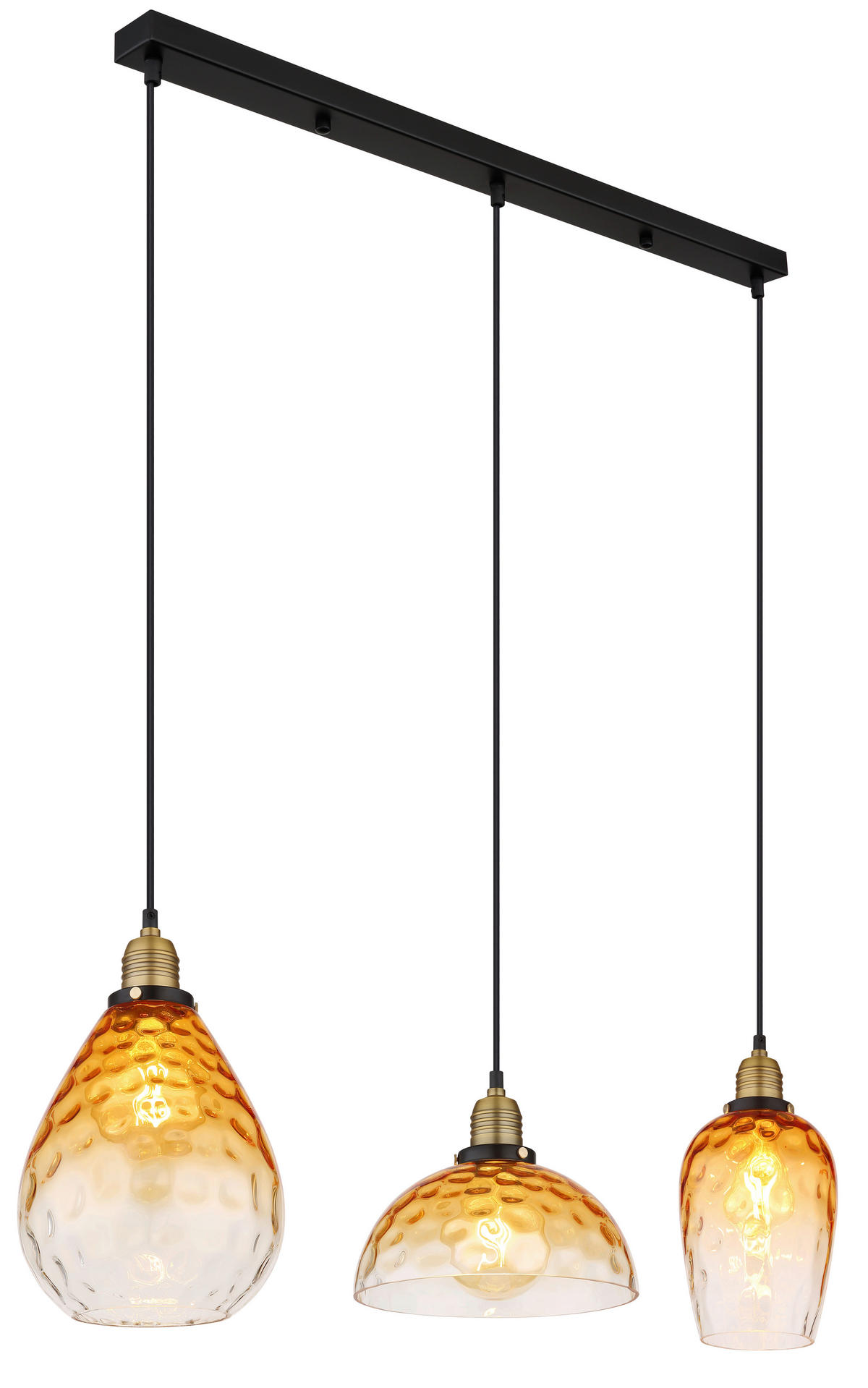 GLOBO Pendelleuchte klar schwarz Metall B/H/T: ca. 25x120x91 cm E27 3 Brennstellen SALVY - klar/schwarz (25,00/120,00/91,00cm) - GLOBO