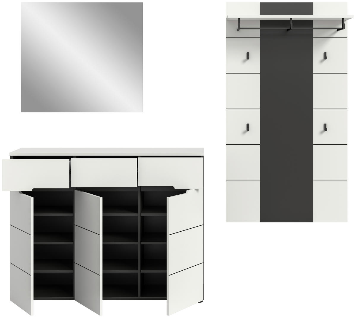 Garderobe Canu basaltgrau Nachbildung weiß B/H/T: ca. 215x190x37 cm Canu - weiß/basaltgrau (215,00/190,00/37,00cm) - xonox.home