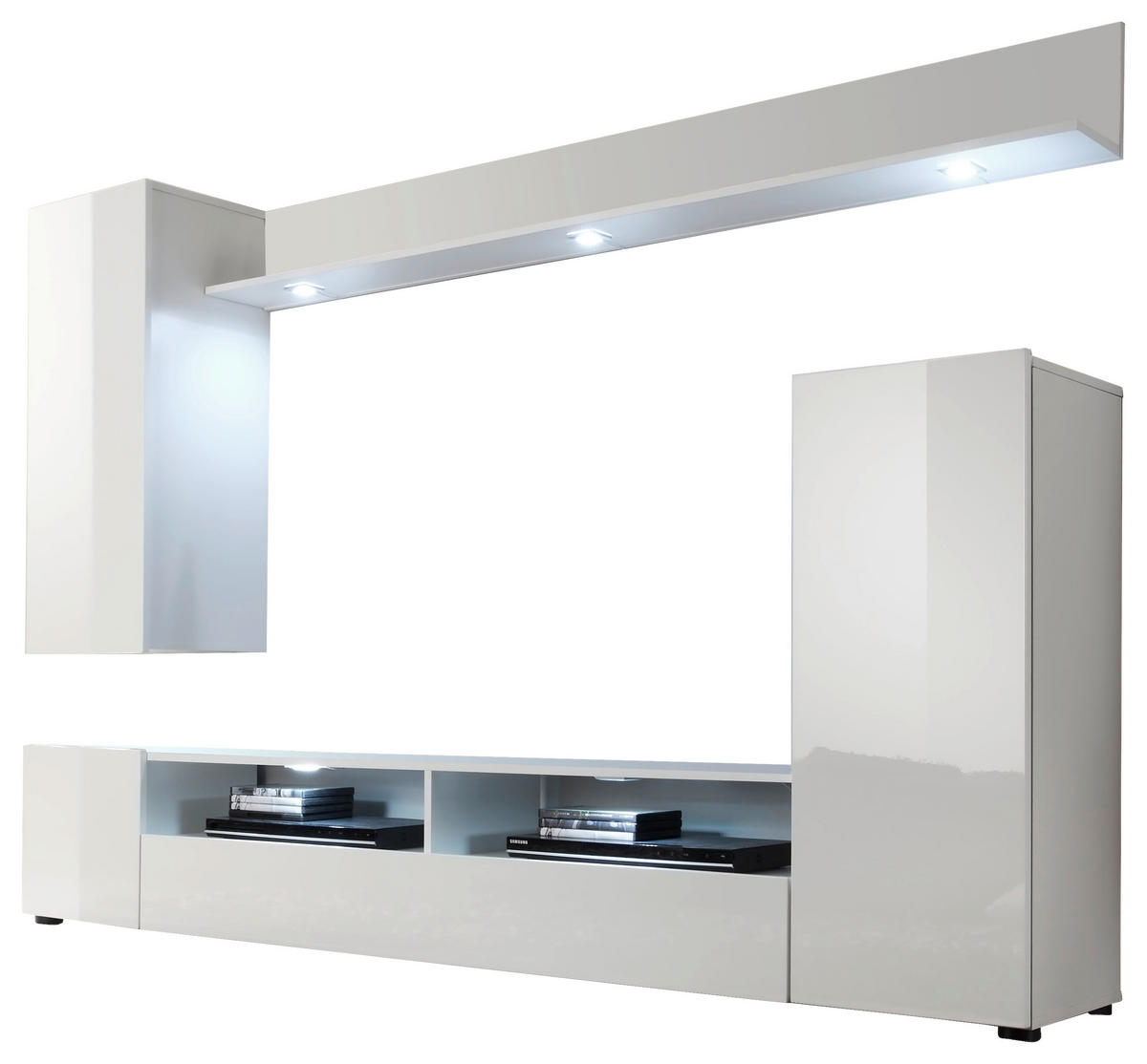 Wohnwand Dos weiß Hochglanz B/H/T: ca. 208x165x33 cm Dos - weiß (208,00/165,00/33,00cm) - Trendteam