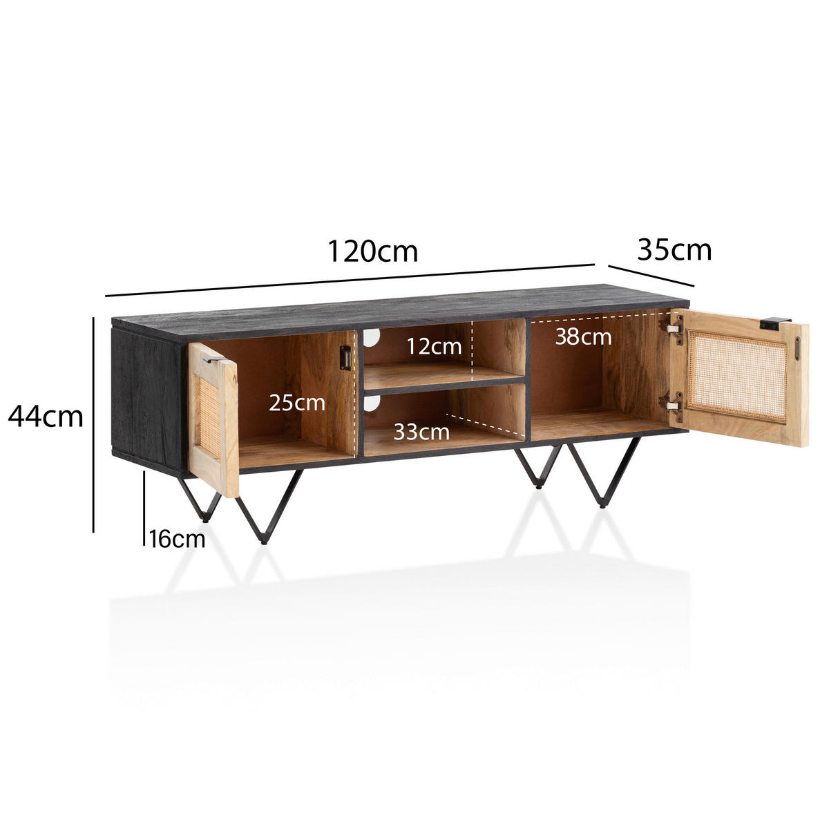 Lowboard schwarz B/H/T: ca. 120x44x35 cm Lowboard - schwarz (120,00/44,00/35,00cm) - Wohnling