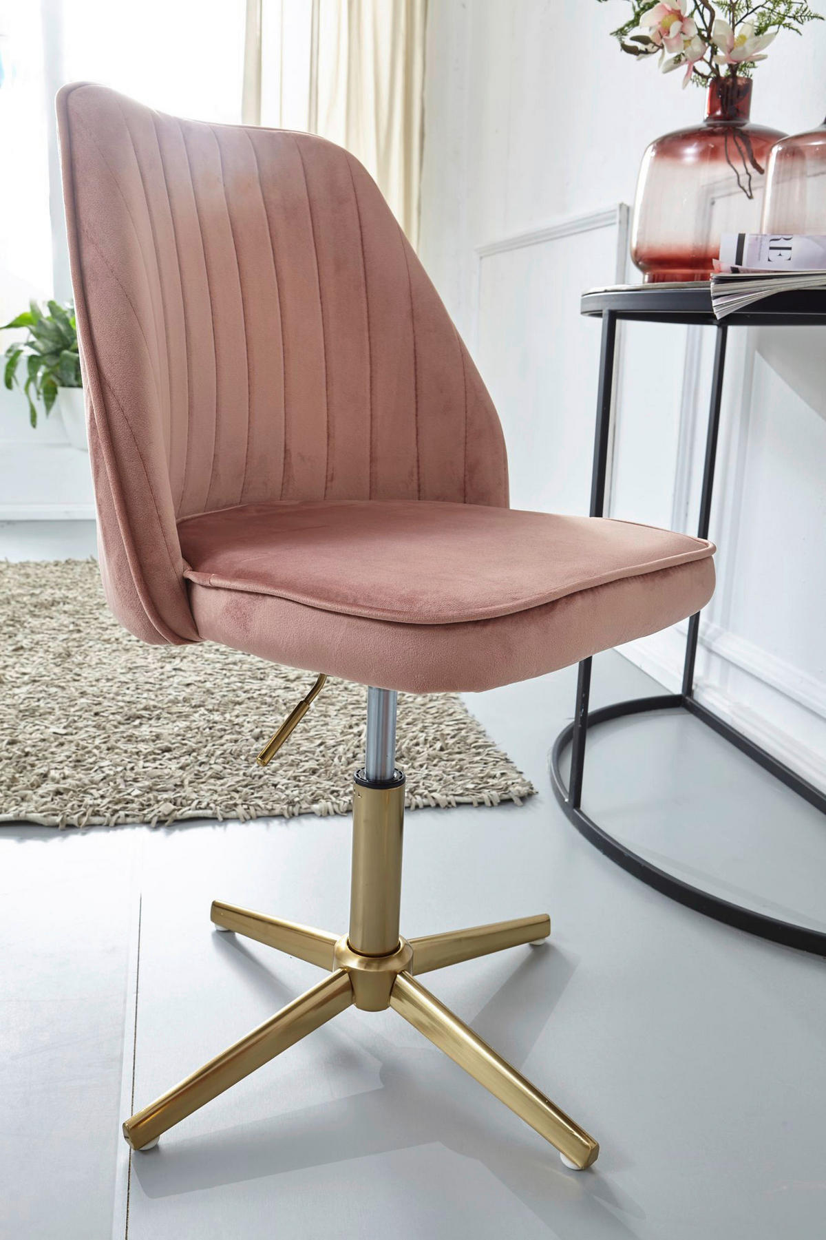 Drehstuhl rosa gold Stoff Eisen Drehstuhl - gold/rosa (60,00/80,00/60,00cm) - Wohnling