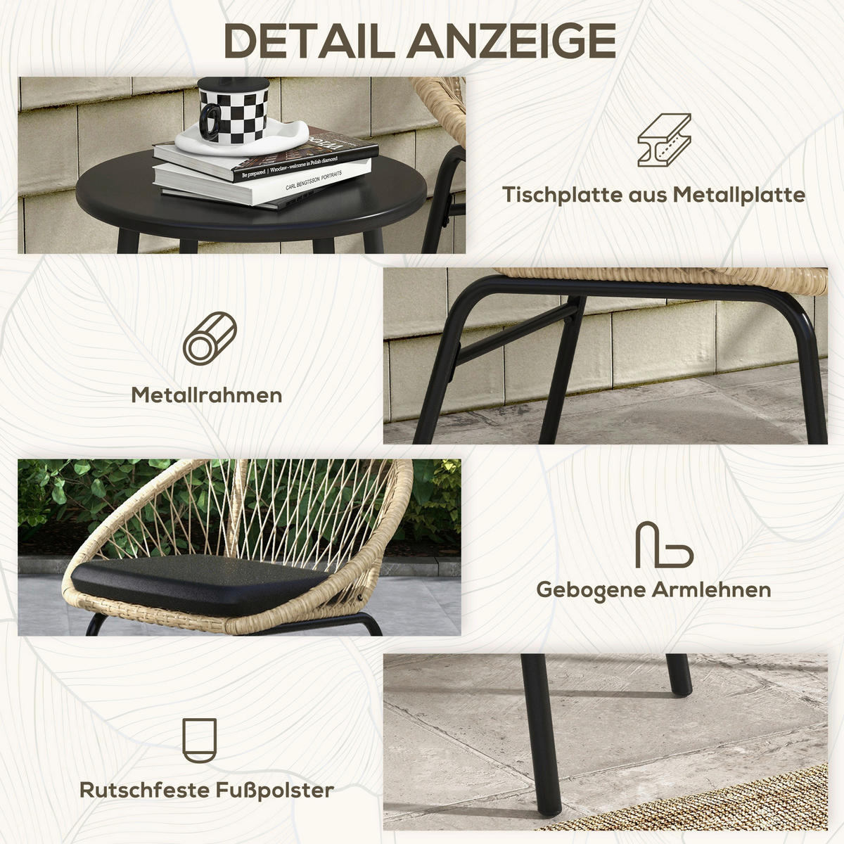 Outsunny Sitzgruppe gelb Polyester B/H/L: ca. 63x70x73 cm Gartenmöbel_Set - gelb (73,00/63,00/70,00cm) - Outsunny
