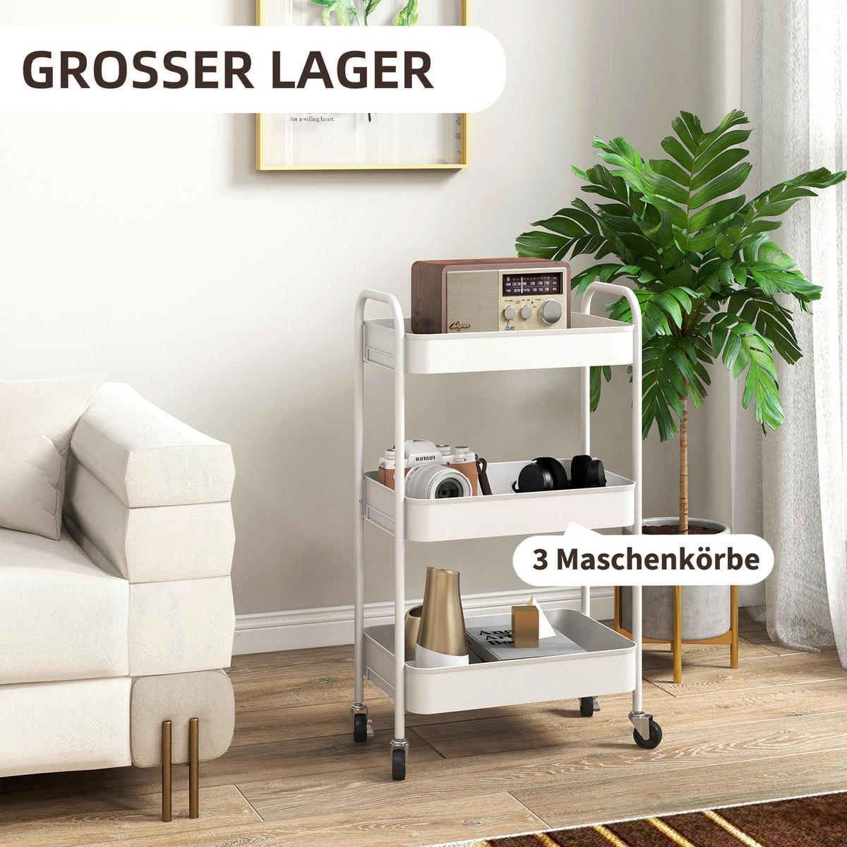 HOMCOM Küchenwagen weiß Polypropylen B/H/L: ca. 30,6x45x79 cm Küchenwagen - weiß (79,00/30,60/45,00cm) - HOMCOM