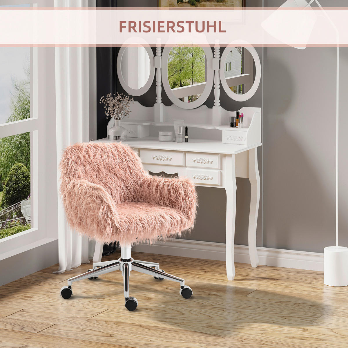 Drehstuhl 921-548PK rosa silber 921-548PK - rosa/silber (57,00/85,00/60,00cm) - Vinsetto