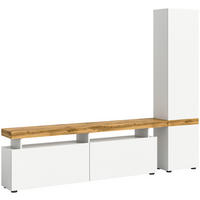 Wohnwand Sugar weiß Eiche Wotan Nachbildung B/H/T: ca. 235x190x30 cm Sugar - Eiche/weiß (235,00/190,00/30,00cm) - xonox.home