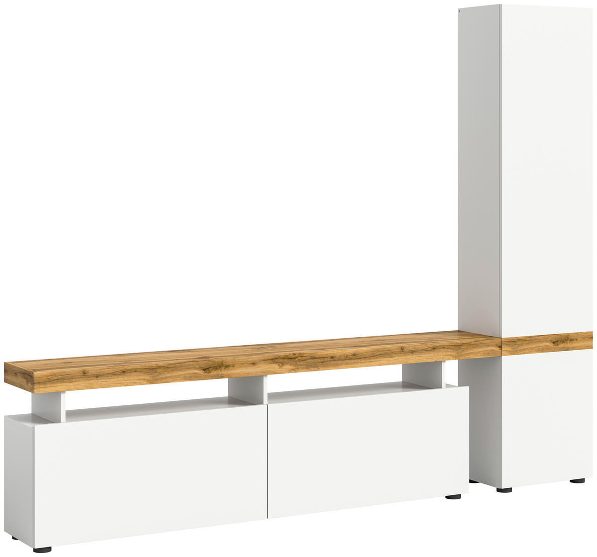 Wohnwand Sugar weiß Eiche Wotan Nachbildung B/H/T: ca. 235x190x30 cm Sugar - Eiche/weiß (235,00/190,00/30,00cm) - xonox.home