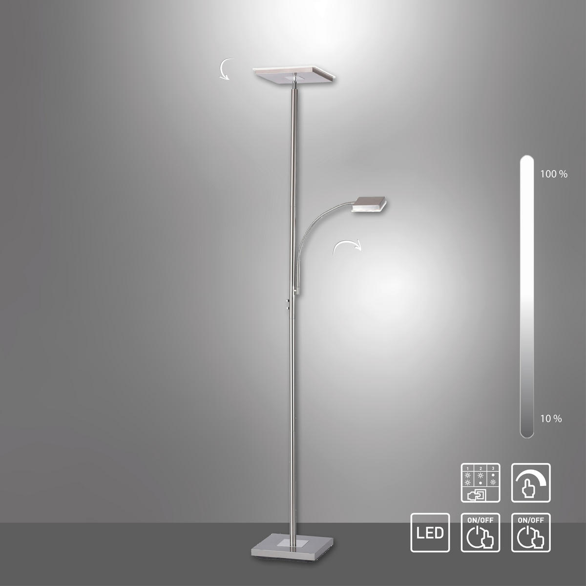 Just Light Deckenfluter 11710-55 Stahl Metall H: ca. 190 cm LED-Deckenfluter_Hans_eckig - Stahl (190,00cm) - Just Light