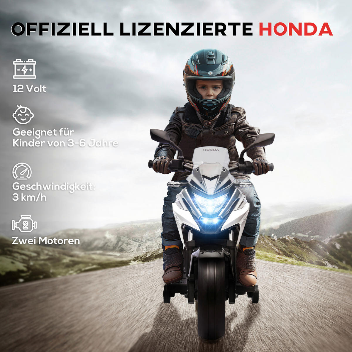 AIYAPLAY Kinder-Elektromotorrad weiß B/H/L: ca. 46x75x107 cm Kinder-Elektromotorrad - weiß (107,00/46,00/75,00cm) - AIYAPLAY