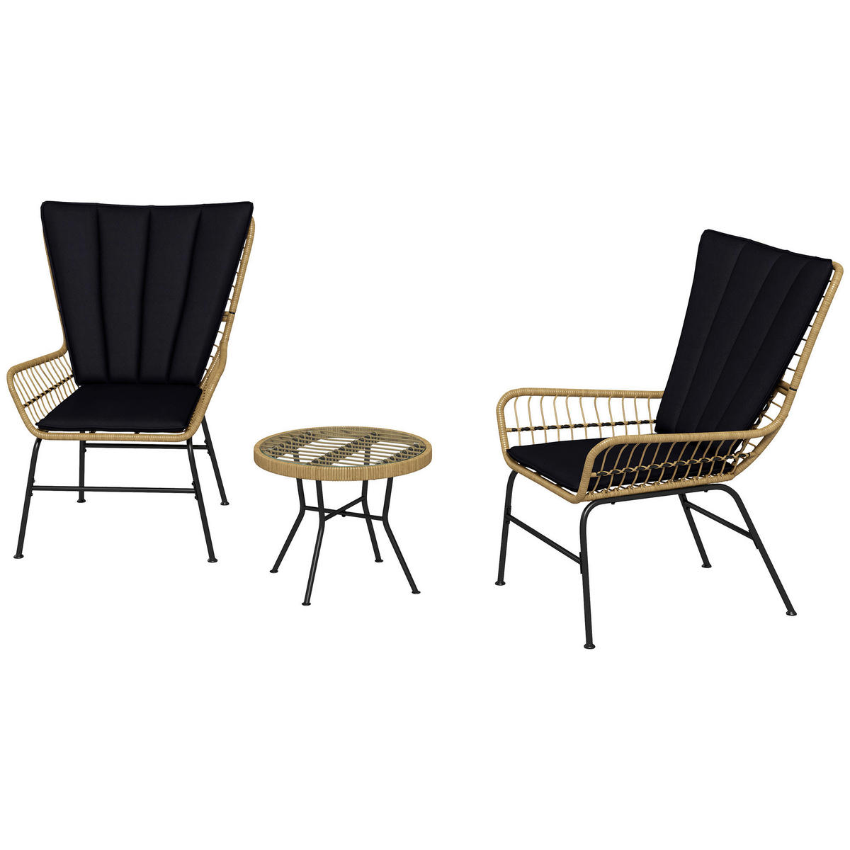 Outsunny Bistro-Set schwarz Polyrattan B/H/L: ca. 68x95x78 cm Bistro-Set - schwarz (78,00/68,00/95,00cm) - Outsunny