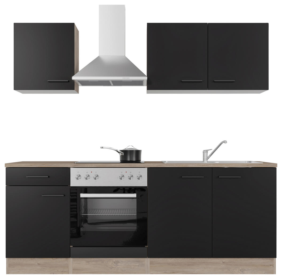 Küchenblock Capri schwarz matt B/H/T: ca. 210x200x60 cm Capri - schwarz/Oak (210,00/200,00/60,00cm) - Flex-Well