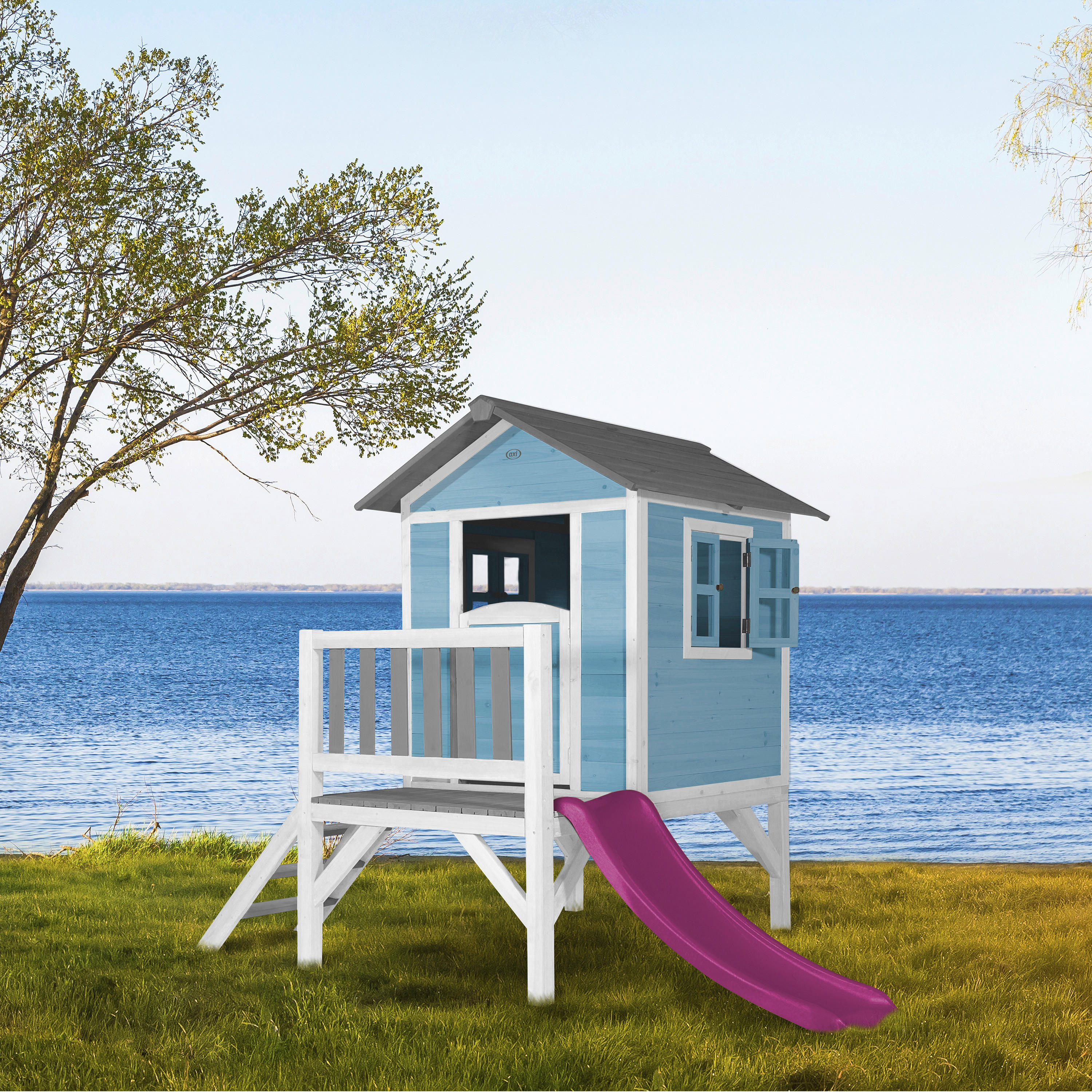 AXI Spielhaus Lodge XL blau B/H/T: ca. 240x189x167 cm Lodge XL - blau/lila (240,00/189,00/167,00cm) - AXI